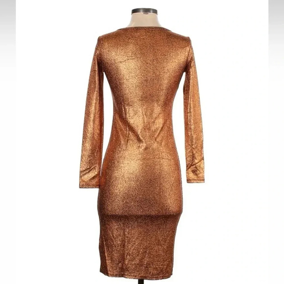 LuLaRoe Metallic Bronze Shimmer Debbie Dress Elegant Collection Line Size XXS - Picture 3 of 5